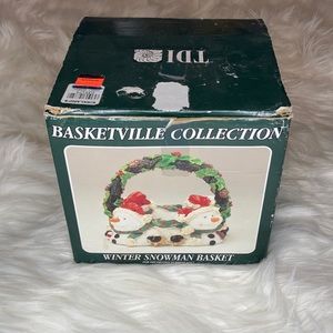 NWT Kirklands Christmas snowman glass basket dish